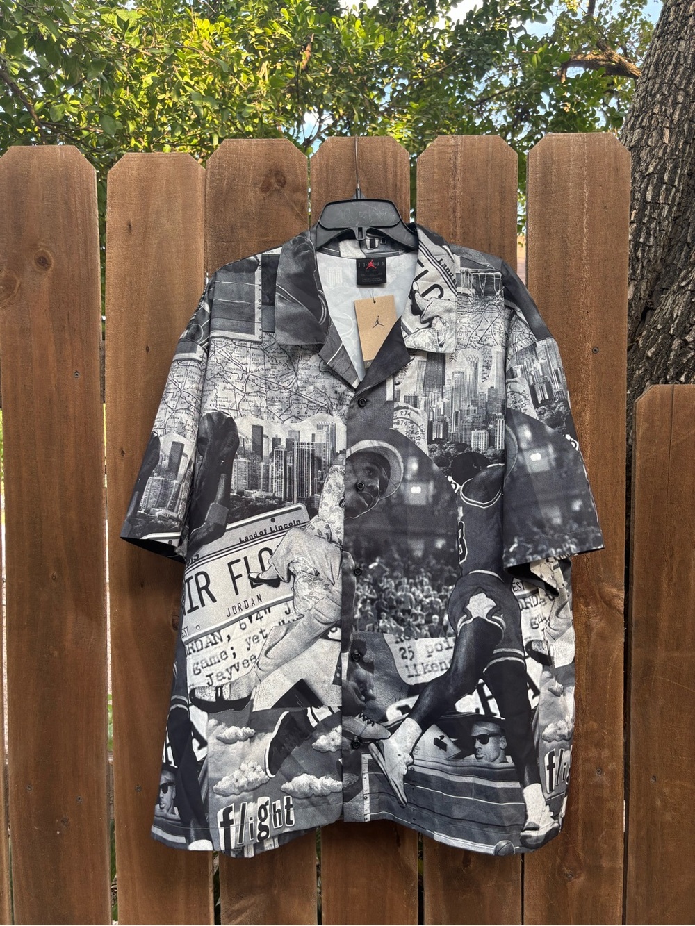 Rare!! NWT Jordan Charcoal AOP button up shirt size XXL.